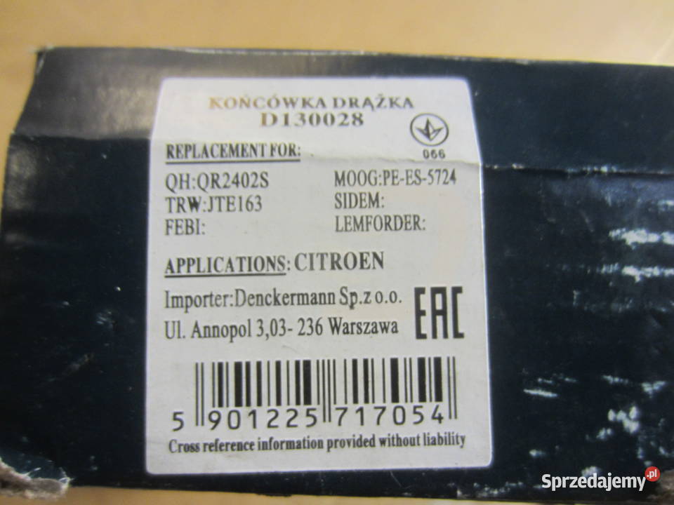 końcówka drążka kierowniczego d130028 Peugeot Zawieszenie i układ kierowniczy Szczecin sprzedam