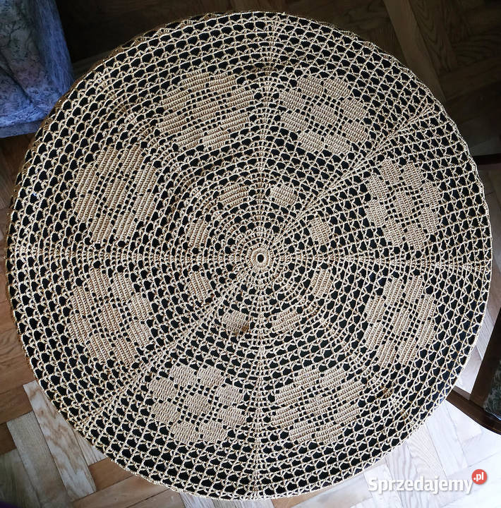 Obrus okrągły złoty szydełkowany na szydełku Lublin sprzedam