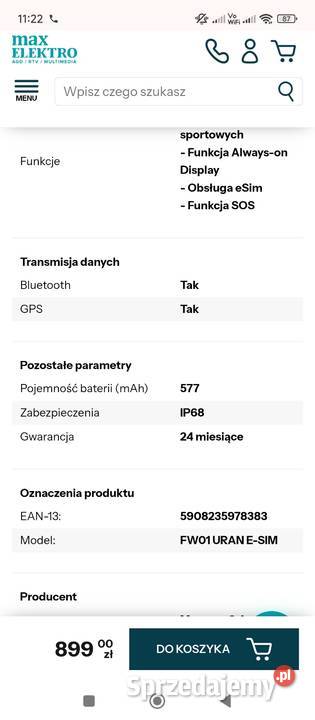 Smartwatch Maxcom FW01 Uran eSIM Czerwona