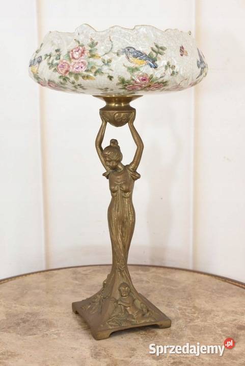 Antyczna Patera Stojąca z Kobietą Porcelana Brąz Kraków
