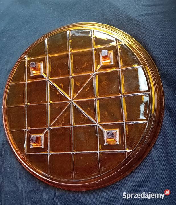 Duża miodowa taca art deco na 4 nóżkach Pierwsza Koźminek