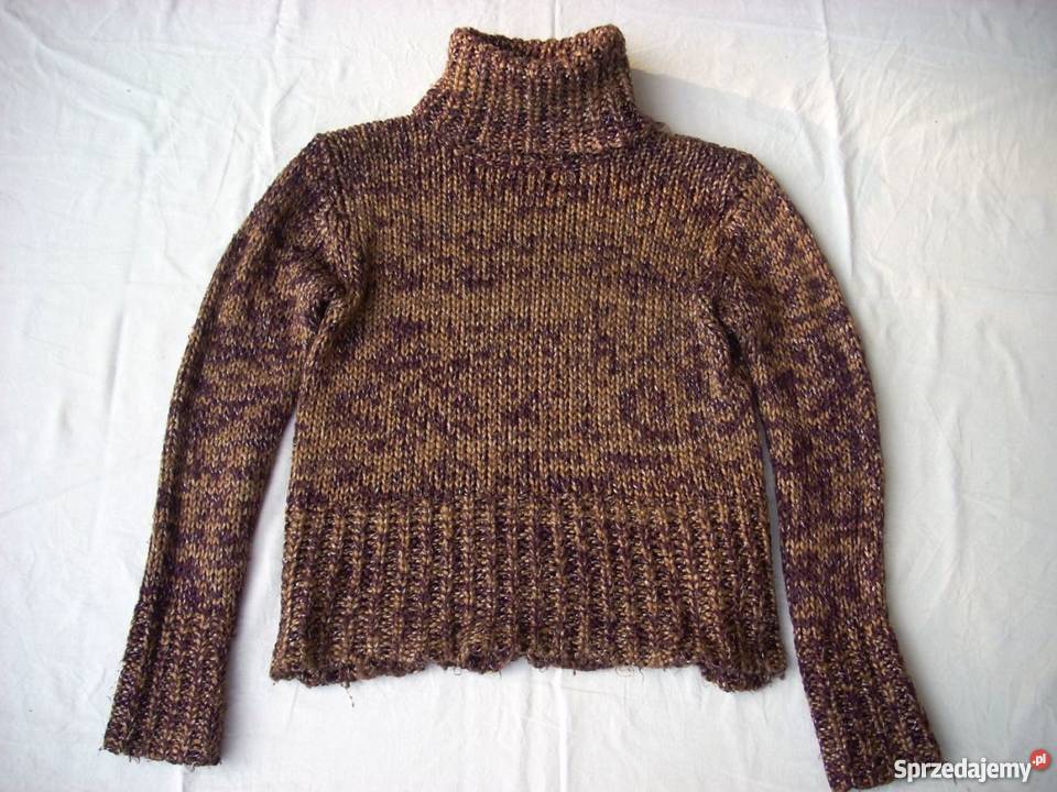 Sweter Golf Ciepły Gruby Splot Srebrna nić S M