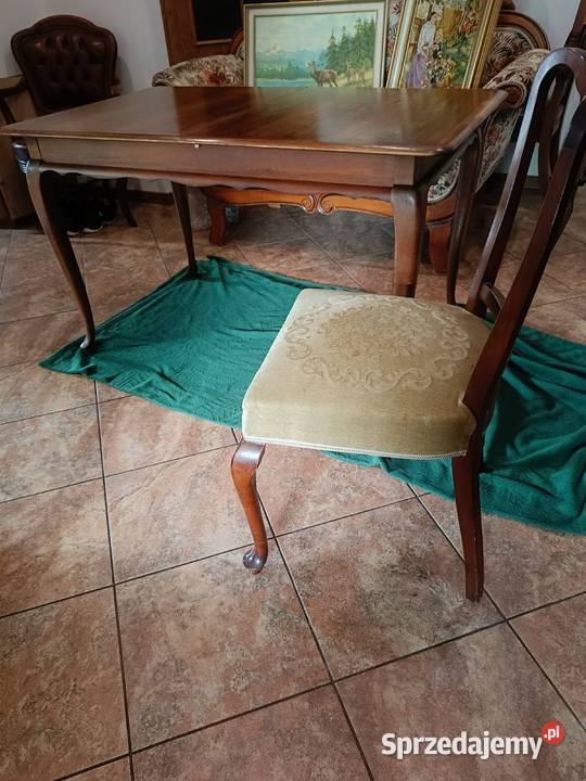 Stół ludwikowski rozkładany i 4 krzesła 75cm