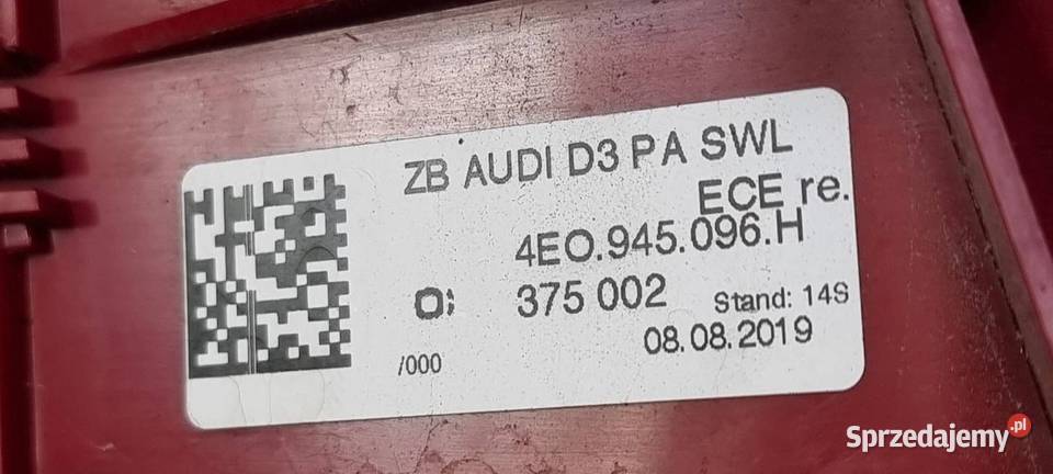 LAMPA PRAWA TYŁ AUDI S8 D3 4E0945096H Lipno sprzedam