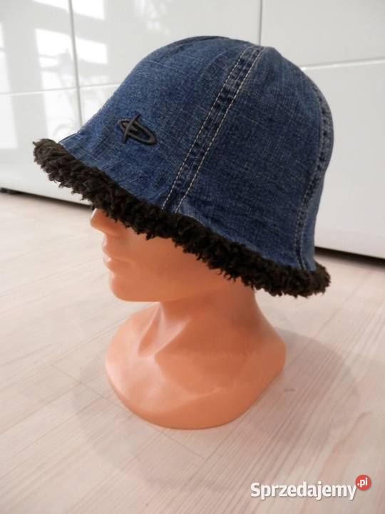 Czapka Bucket Jeansowa ze Sztucznym Brązowym Nakrycia głowy