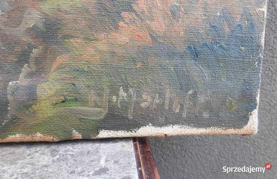 64 Pejzaż ławka w parku duży obraz sygnowany