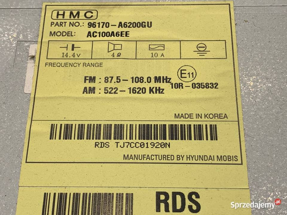 RADIO HYUNDAI i30 96170A6200GU ODTWARZACZ osobowe podkarpackie