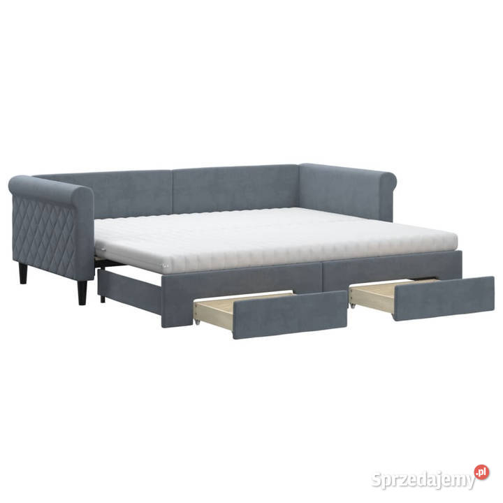 Sofa rozsuwana z szufladami ciemnoszara aksamit Łóżka sprzedam