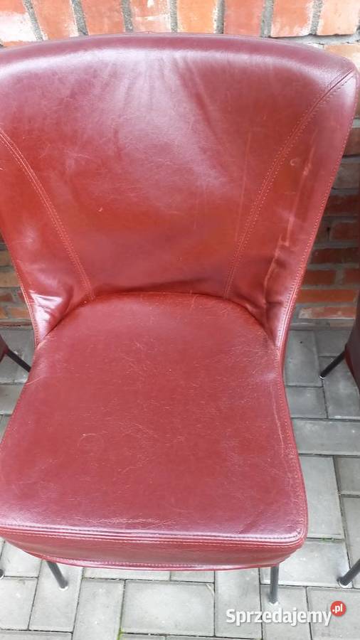 Krzesła skórzane na metalowych nogach 4 brązowo Gawroniec