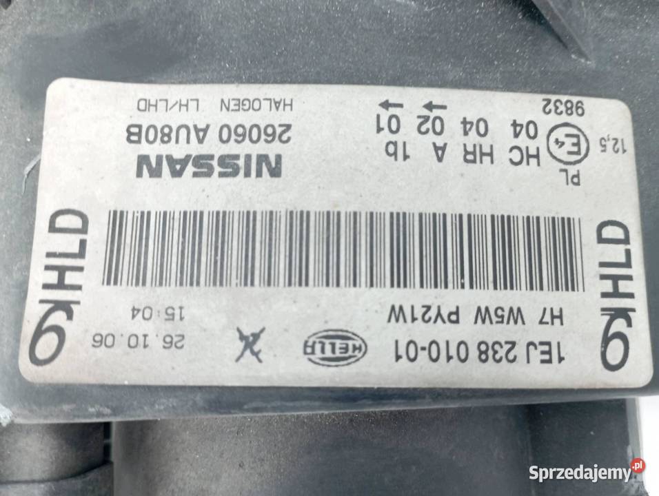 LAMPA PRZÓD LEWA EUROPA P12 26060AU80B Nissan świętokrzyskie