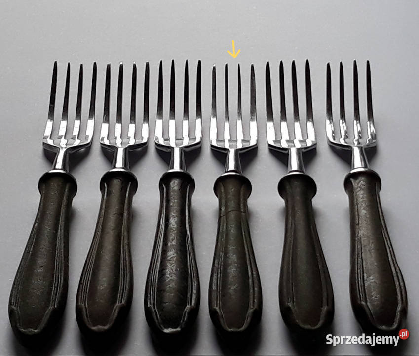 Widelce obiadowe 5 BAKELIT sztućce PRL Dąbrowa Górnicza
