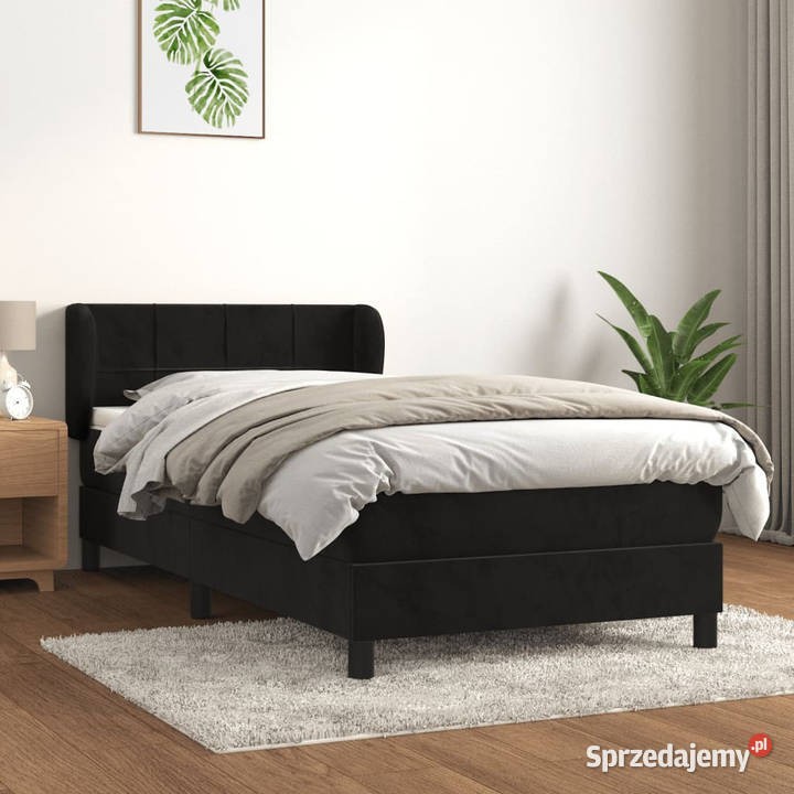 Łóżko kontynentalne z materacem czarne aksamit 88cm sprzedam