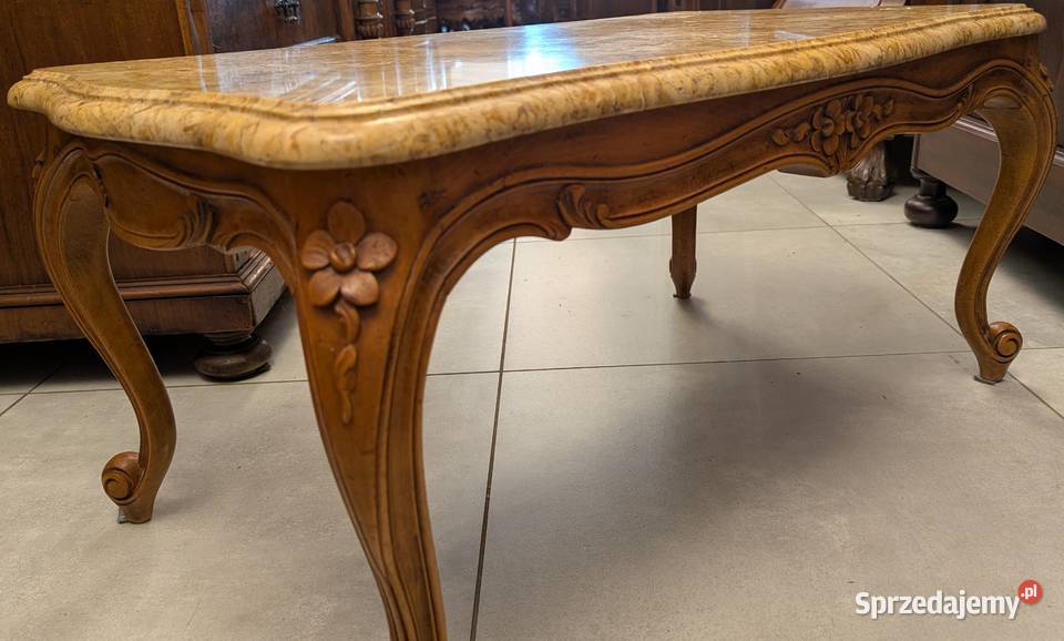Piękny orzechowy stolik ludwikowski z marmurem Dąbrowa Górnicza sprzedam