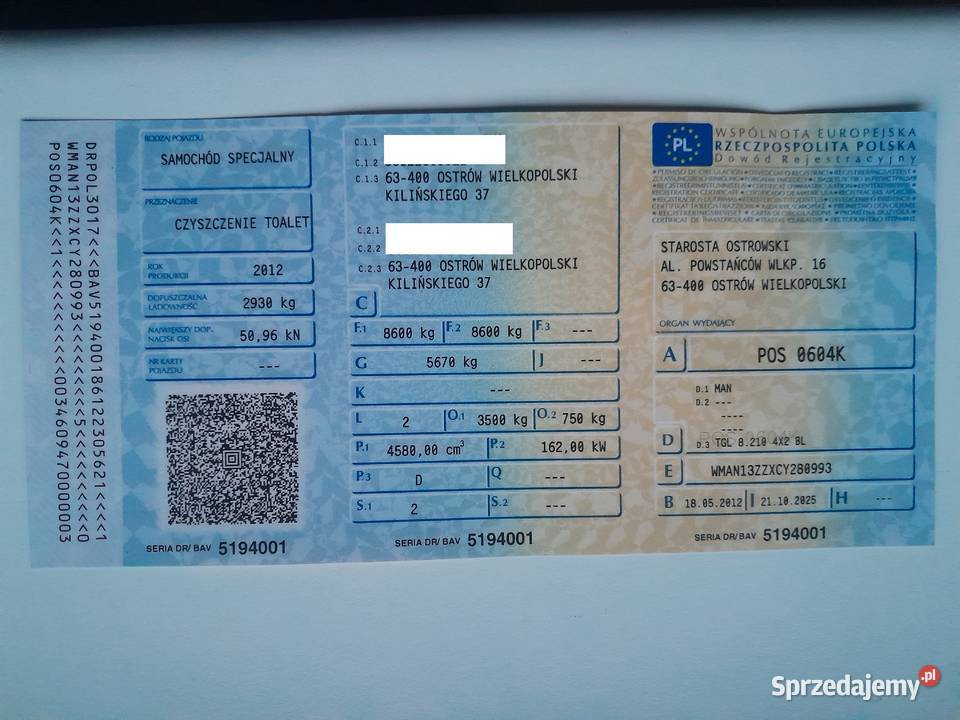 Samochód auto pojazd asenizacyjny Man TGL 8210 Ostrów Wielkopolski