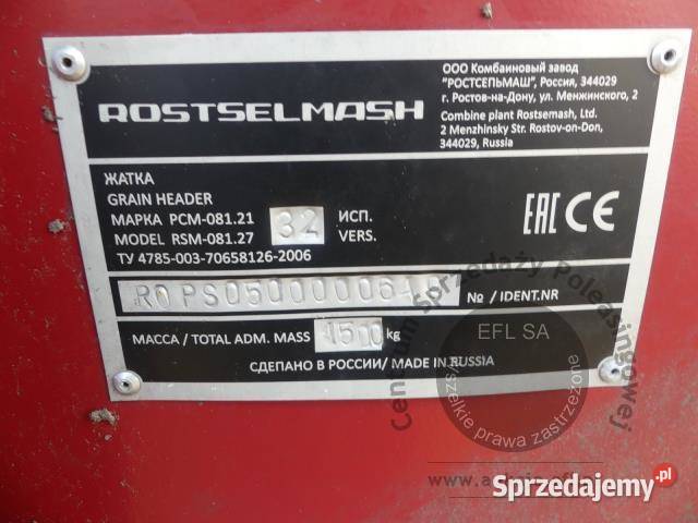 Kombajn zbożowy ROSTSELMASH VECTOR 425 RSM101 z Zbożowe