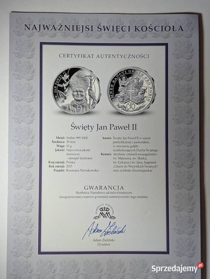 Medal Srebrny Św Jan Paweł II 10g Ag999 wielkopolskie Piła