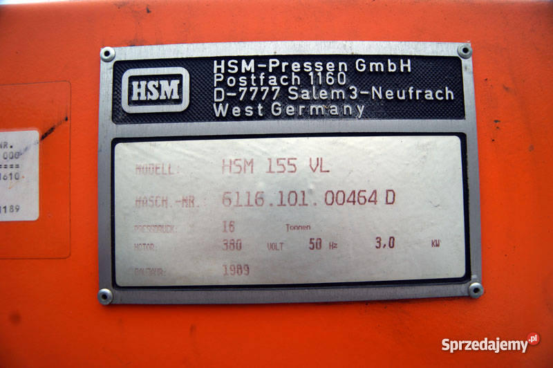 Belownica HSM 155 VL Prasa do makulatury surowcó Zwoleń sprzedam