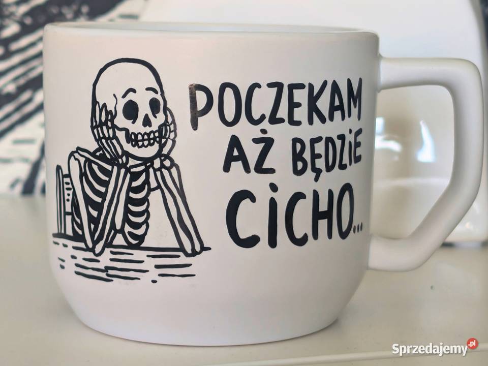 Kubek Ceramiczny Ręcznie Malowany SZKIELET 300ml biały Dobrzykowice