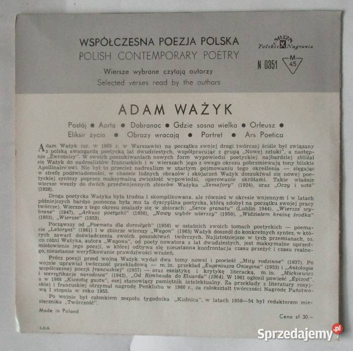 Adam Ważyk Wiersze wybranepoezjapłyta winylowa Łódź