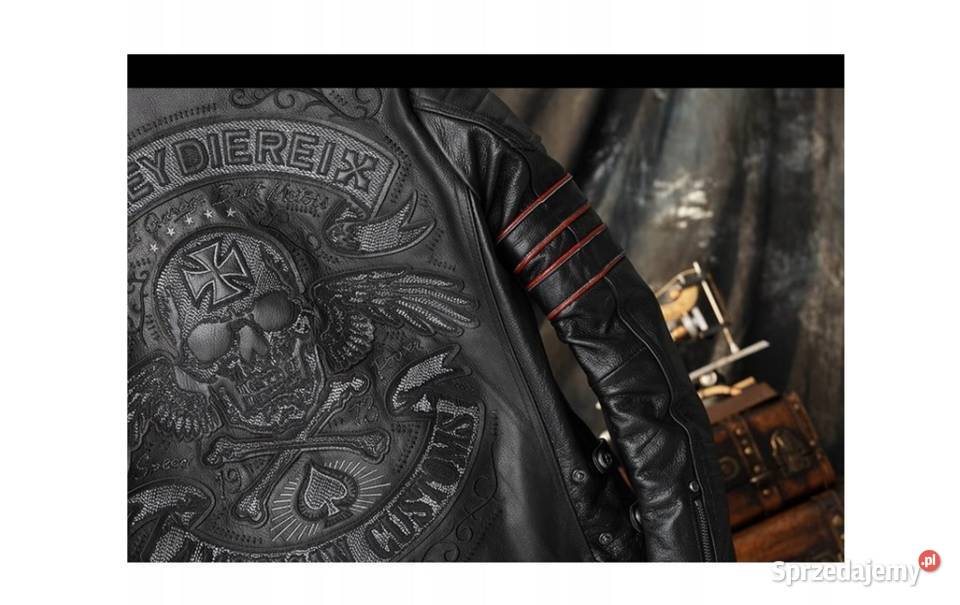KURTKA MOTOCYKLOWA SKÓRZANA Z HAFTEM CZASZKA Sosnowiec