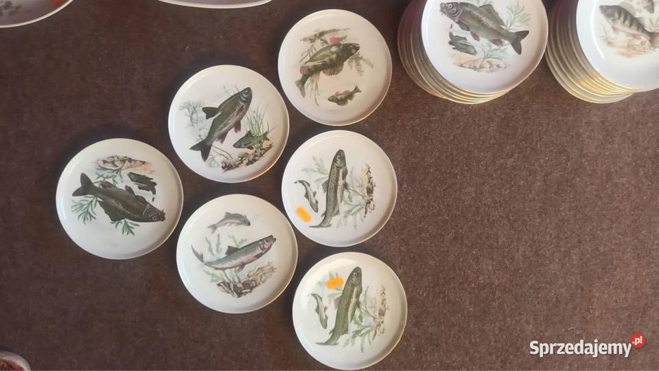 Talerzyk na wigilię Z rybkami Sygnowany Porcelana i szkło Gdańsk