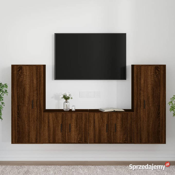 Zestaw 4 szafek TV brązowy dąb materiał Warszawa