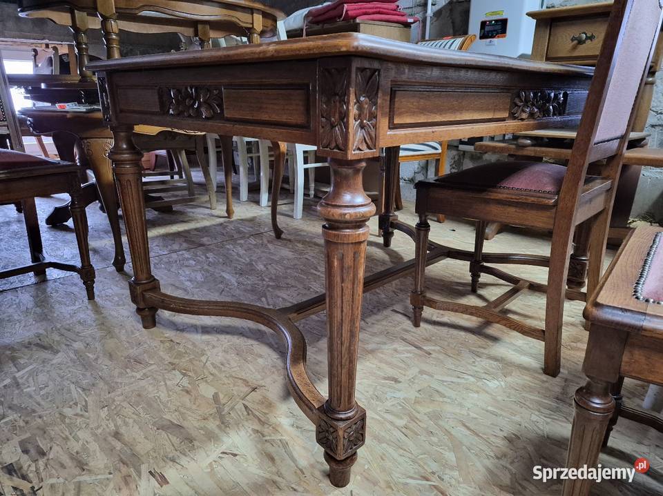 Stary solidny stół z 6 krzesłami przedwojenny 202cm