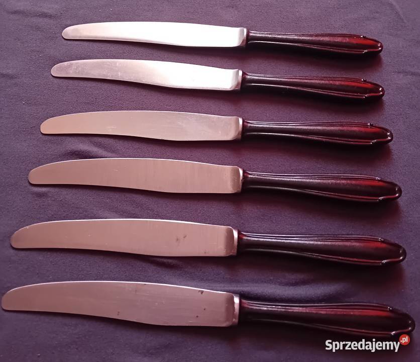 Zestaw 6 noży stołowych z bakelitowymi trzonkami Koźminek
