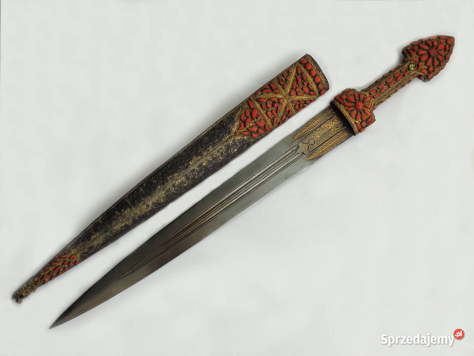 Duży Sztylet Ozdobny Dagger z Koralami Brzeg