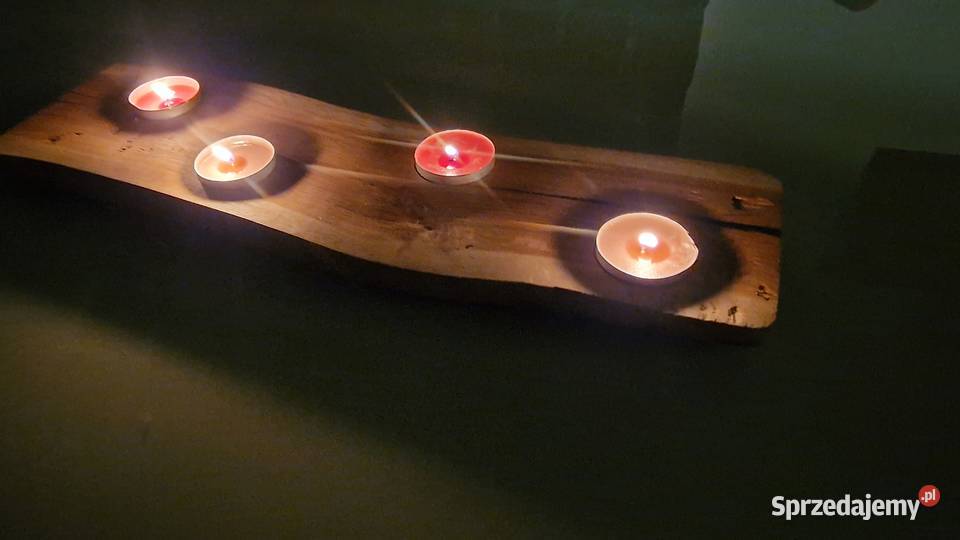 Świecznik drewniany dębowy Live Edge żywica warmińsko-mazurskie Sępopol