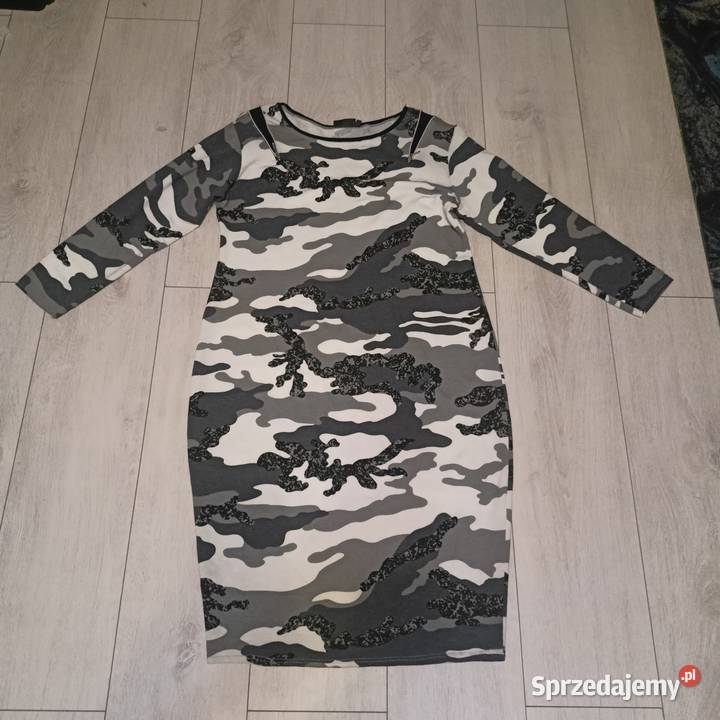 Sukienka ołówkowa MORO szarobiała z brokatem SM Moda i Styl