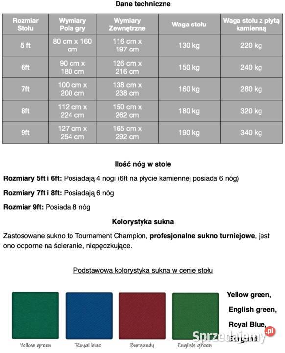 Stół bilardowy Klasyk z blatem nakrywającym 8 ft Kielce