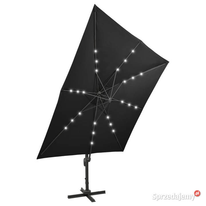 Parasol wiszący z lampkami LED i słupkiem 300