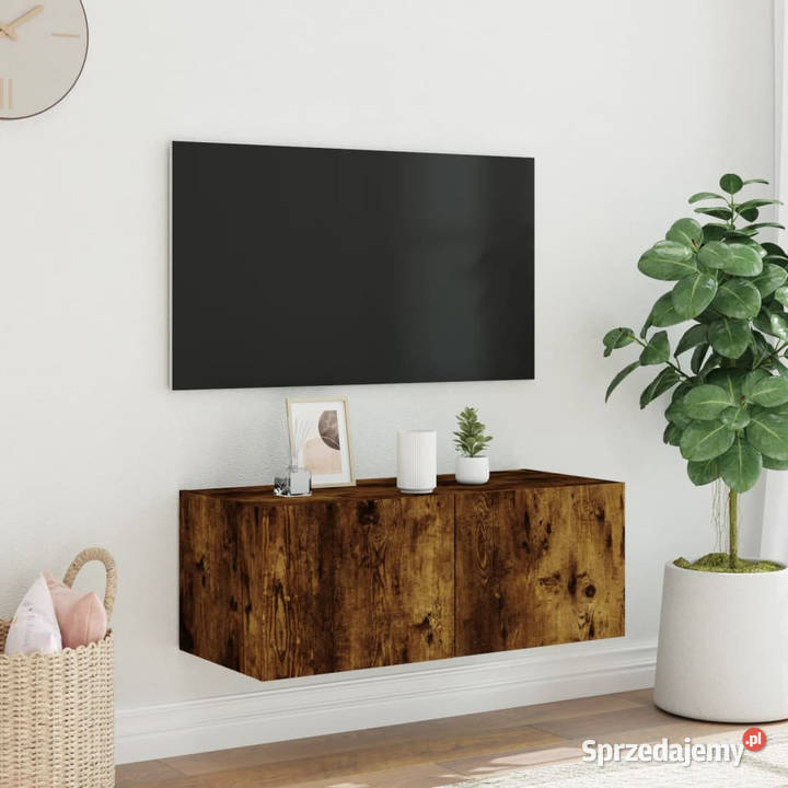 Ścienna szafka TV z LED przydymiony dąb 80x35x31 Warszawa