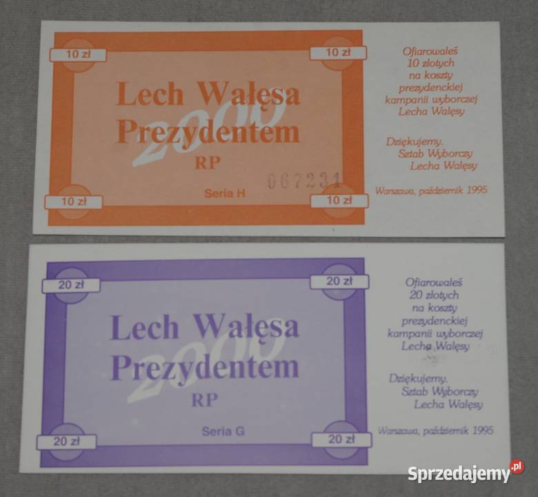 Cegiełki sztabu wyborczego Lecha Wałęsy 1995r mazowieckie Płock