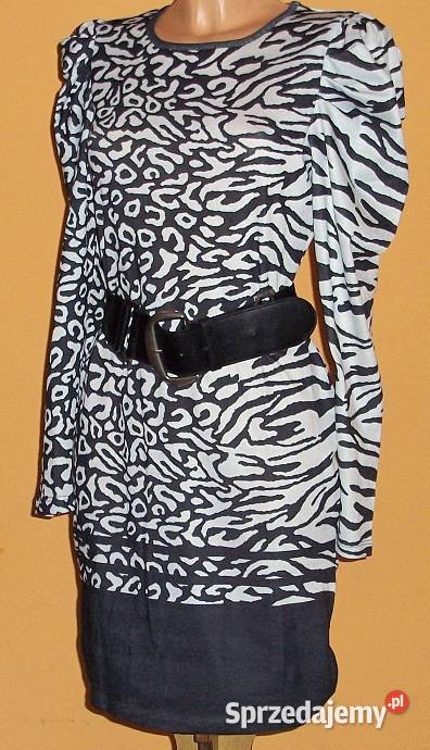 Sukienka ołówkowa z dzianiny biało czarna z Inny wzór Wieleń