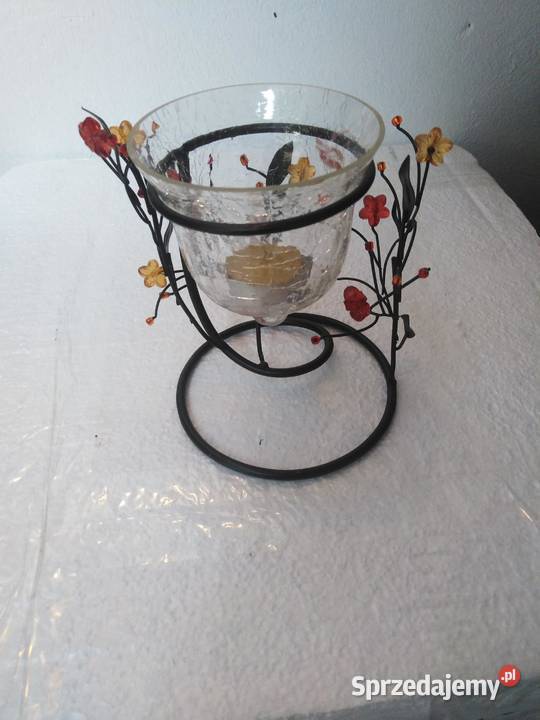 Świecznik ozdobny szklanometalowy