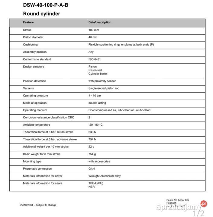 Siłownik festo dsw40100pab kat 161483 Kraków