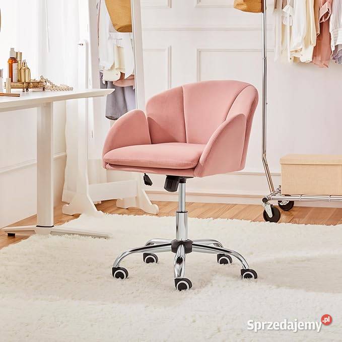 krzesło różowe obrotowe fotel do biurka biurowe do makijażu