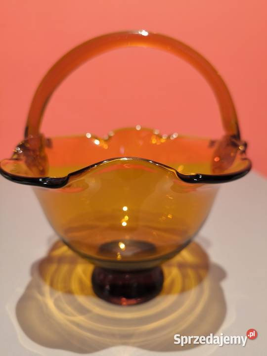 Szklany bursztynowy koszyk Vintage Poznań