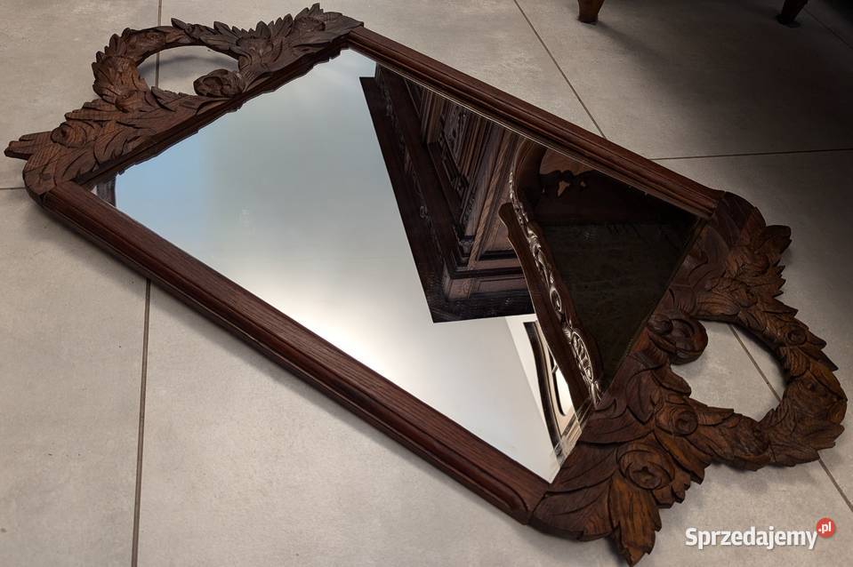 Piękne ciemne dębowe lustro secesyjnesklep Dąbrowa Górnicza
