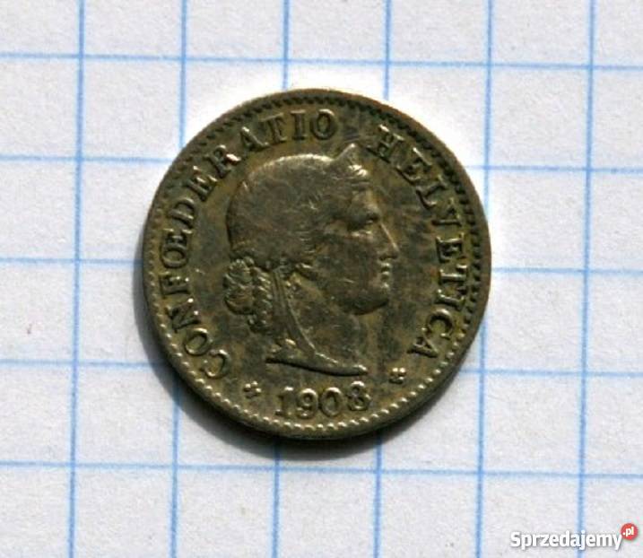 5 RAPPÓW 5 CENTYMÓW 1908 SZWAJCARIA Numizmatyka Piszczac