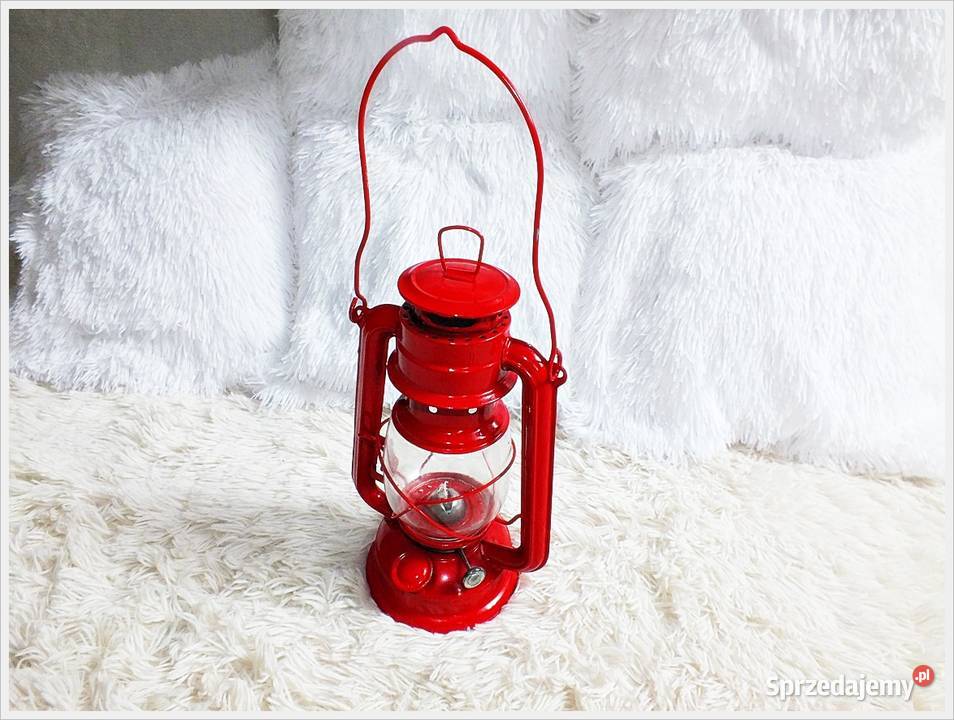 Lampa naftowa CZERWONA Piękna i sprawna doużytku Oświetlenie lubuskie Żary