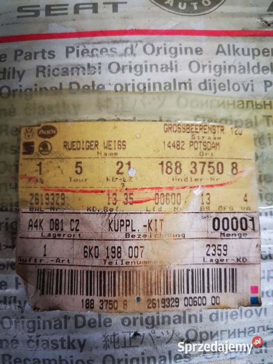 Sprzęgło golf cordoba ibiza 6K0198007 oryginał Silniki i osprzęt Części