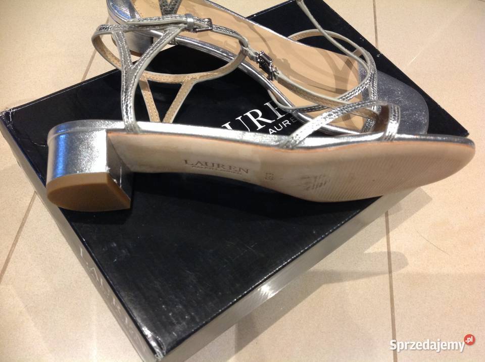Skórzane Sandały Damskie RALPH LAUREN 37 Srebrne Nowa Sól