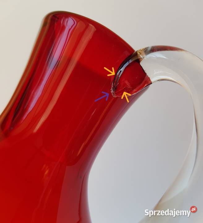 Szklany dzban dzbanek kolorowe szkło PRL Porcelana i szkło Dąbrowa Górnicza sprzedam