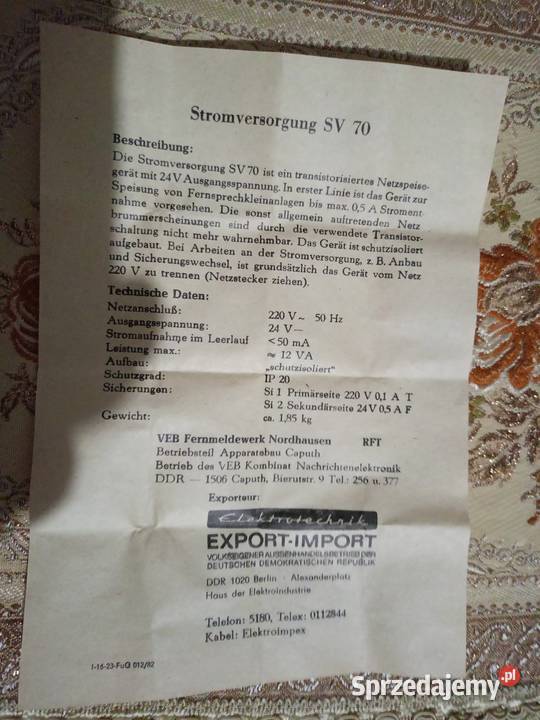 Zabytkowy Zasilacz 24 V RFT DDR Vintage