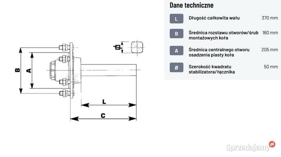 1253S50JA6000370 Półoś ADR 50x50 L370 piasta Przasnysz