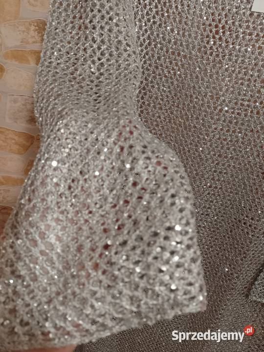 40L Długa metaliczna srebrna sukienka ażurowa z Kraków sprzedam