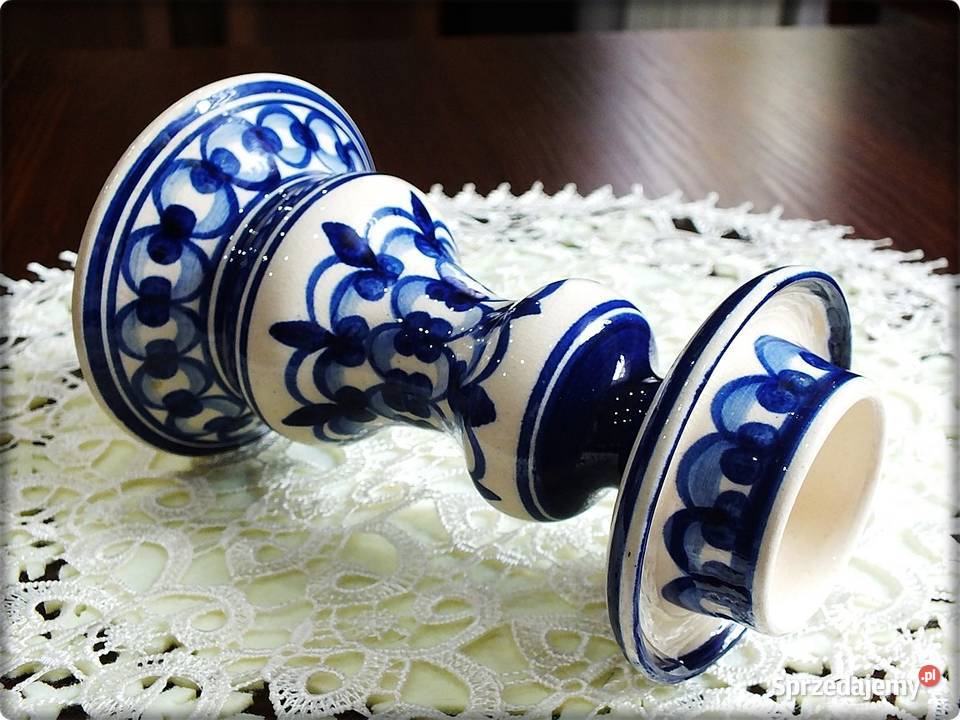 Świecznik Kaganek Ceramika wzory kobaltowe lubuskie Żary